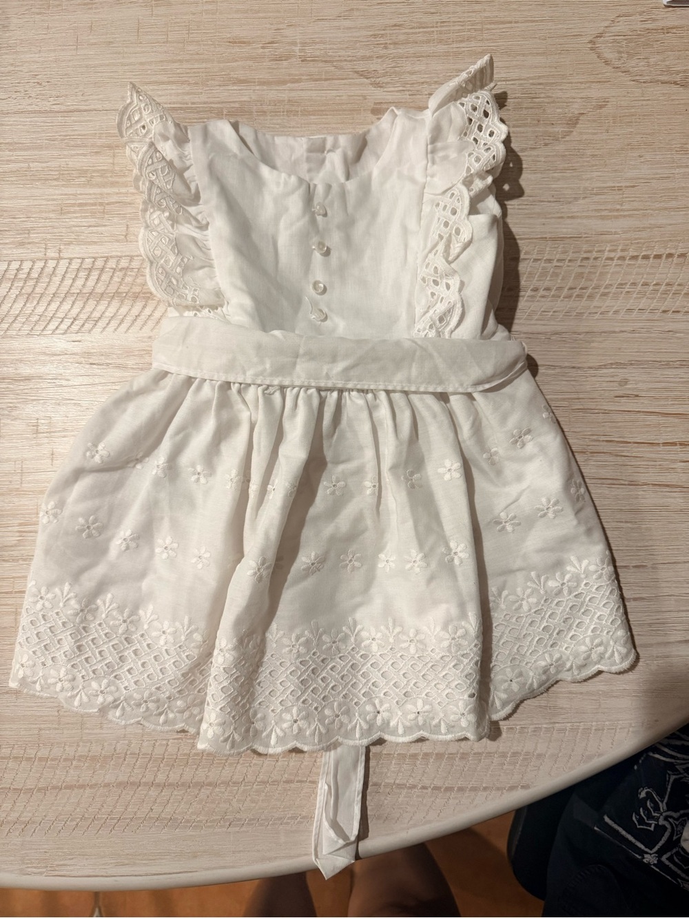 Dior White Cotton Eyelet & Lace Trim Girls Dress